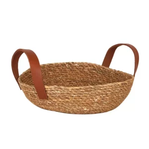 CESTA / PANERA MIMBRE SEAGRASS CON ASAS DE PIEL VIEJO VALLE